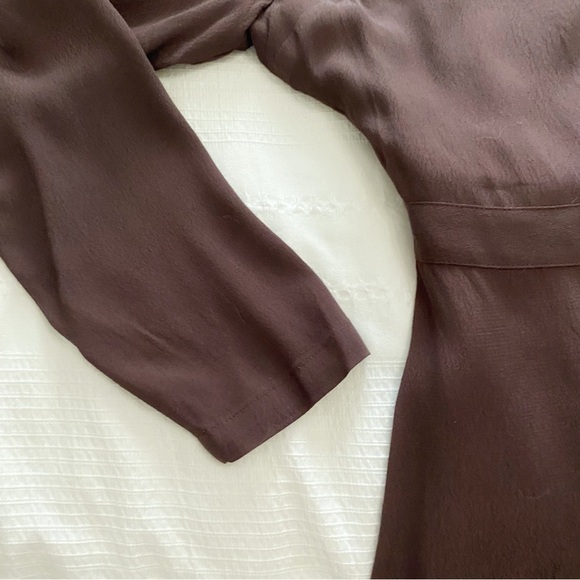 FRANK AND OAK THE WRAP BELTED MINI DRESS IN CHOCOLATE SHIMMER BROWN - S - Picture 10 of 12